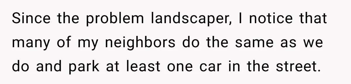 Since the problem landscaper, I notice that many of my neighbors do the same as we do and park at least one car in the street.