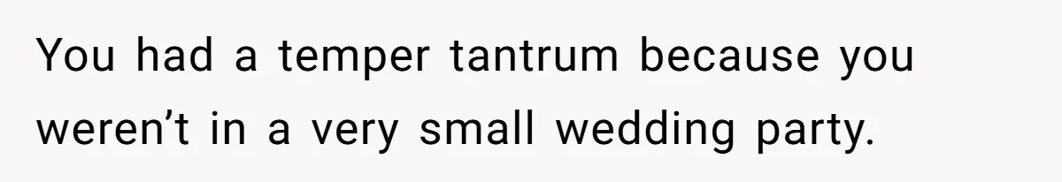 You had a temper tantrum because you weren’t in a very small wedding party.