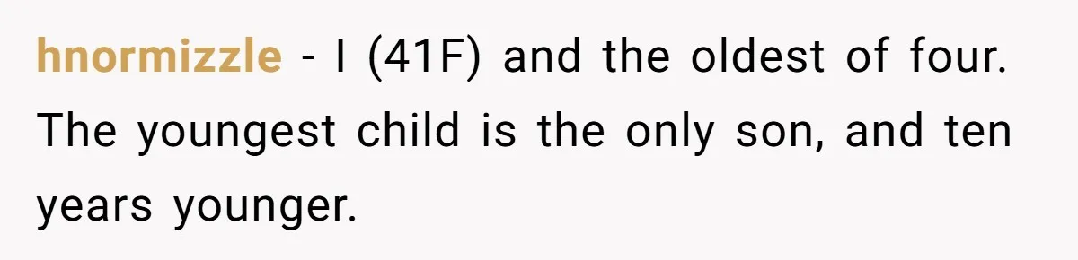 Dad Defies Tradition By Handing Thriving Family Business To Daughter Over Entitled Eldest Son hnormizzle − I (41F) and the oldest of four. The youngest child is the only son, and ten years younger.