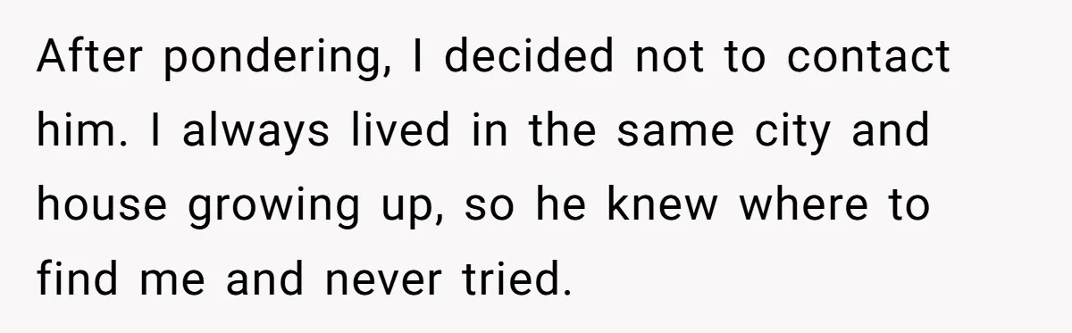 After pondering, I decided not to contact him. I always lived in the same city and house growing up, so he knew where to find me and never tried.