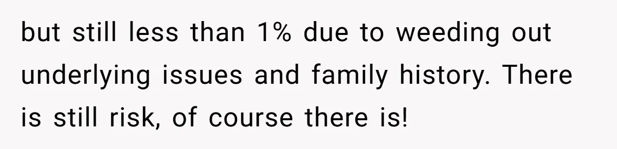 but still less than 1% due to weeding out underlying issues and family history. There is still risk, of course there is!