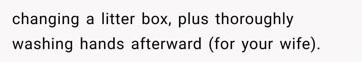 changing a litter box, plus thoroughly washing hands afterward (for your wife).