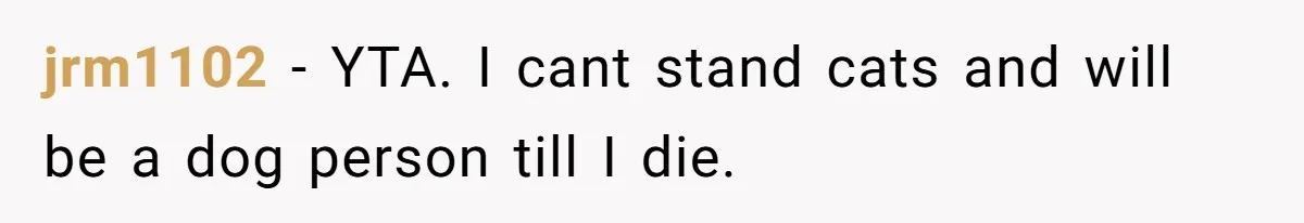 jrm1102 − YTA. I cant stand cats and will be a dog person till I die.