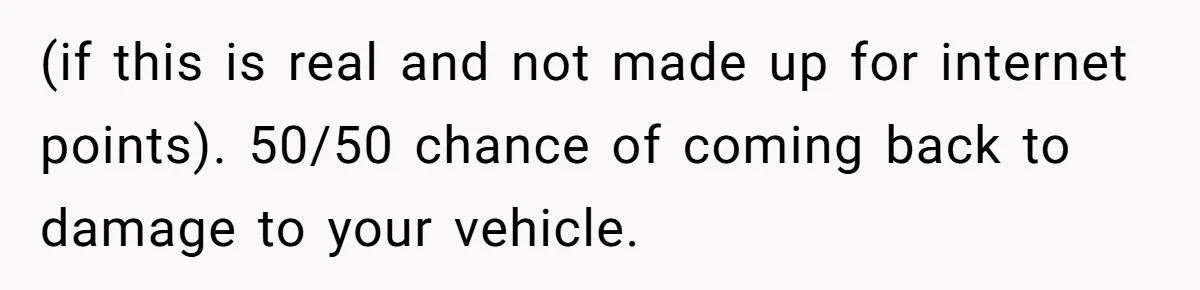 (if this is real and not made up for internet points). 50/50 chance of coming back to damage to your vehicle.