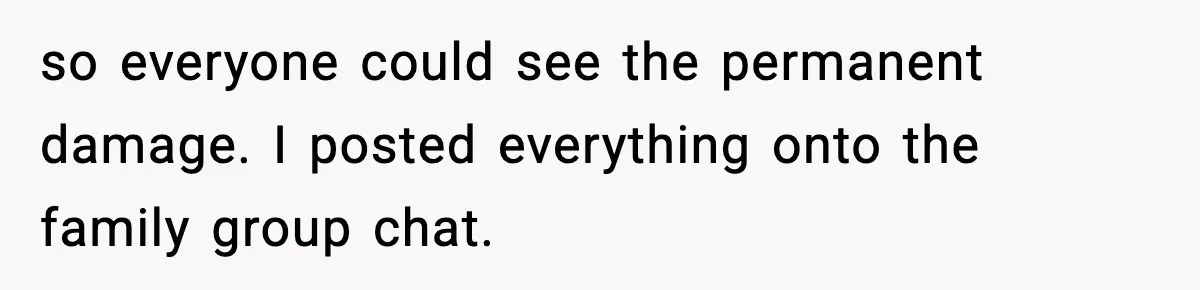 so everyone could see the permanent damage. I posted everything onto the family group chat.