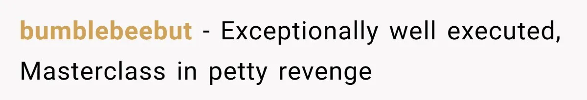 bumblebeebut − Exceptionally well executed, Masterclass in petty revenge