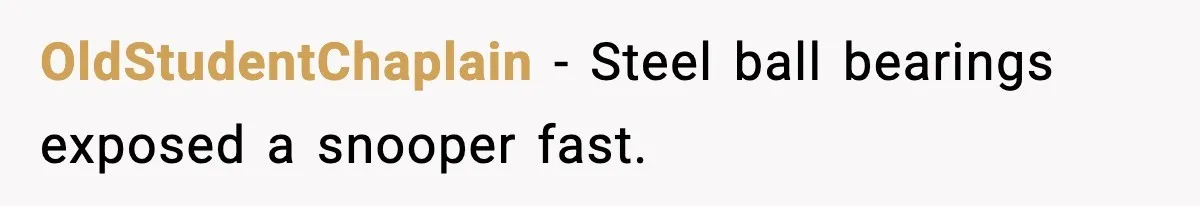 OldStudentChaplain - Steel ball bearings exposed a snooper fast.