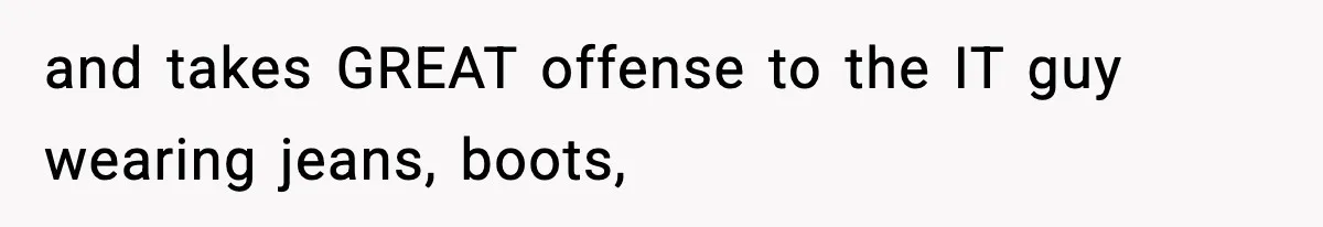 VP Forces One-Man IT Department To Wear Suit And Tie, Accidentally Risks The Whole Company and takes GREAT offense to the IT guy wearing jeans, boots,