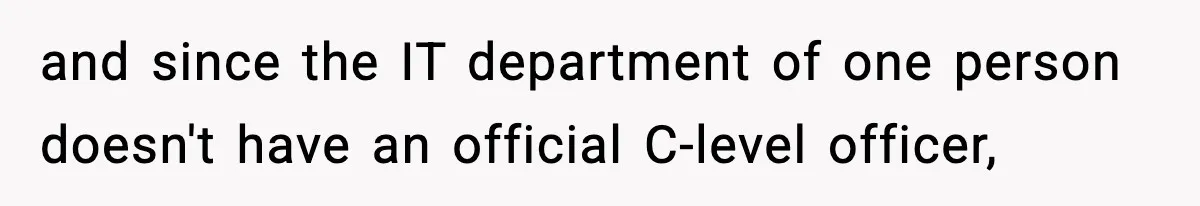 VP Forces One-Man IT Department To Wear Suit And Tie, Accidentally Risks The Whole Company and since the IT department of one person doesn't have an official C-level officer,