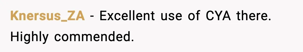 VP Forces One-Man IT Department To Wear Suit And Tie, Accidentally Risks The Whole Company Knersus_ZA − Excellent use of CYA there. Highly commended.