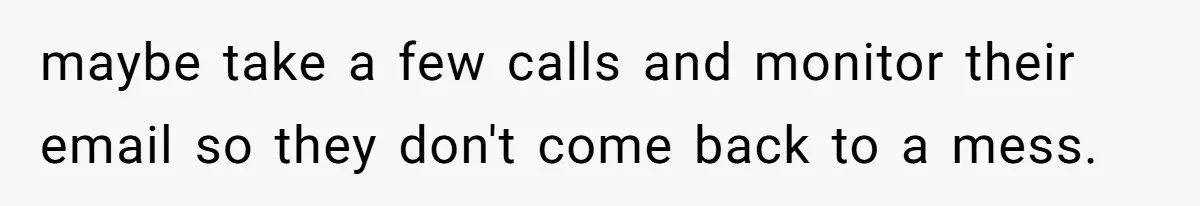 maybe take a few calls and monitor their email so they don't come back to a mess.