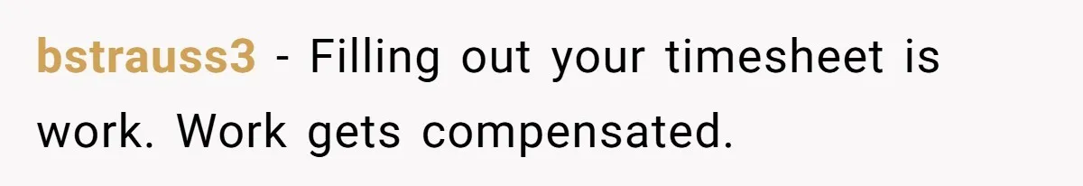 bstrauss3 − Filling out your timesheet is work. Work gets compensated.