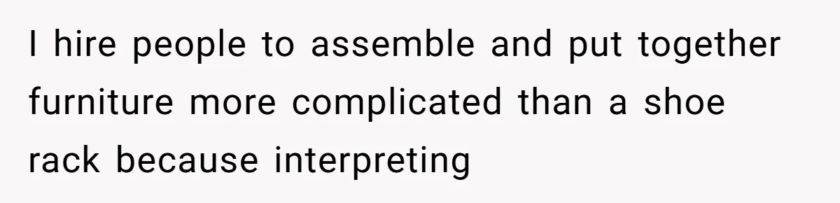 I hire people to assemble and put together furniture more complicated than a shoe rack because interpreting