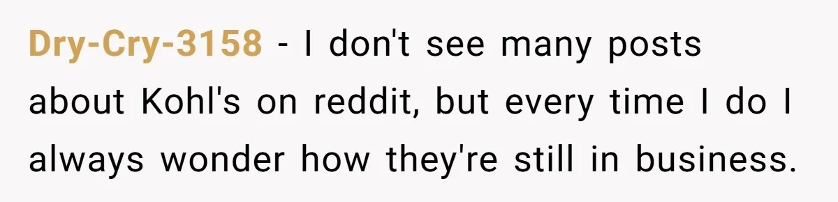 Dry-Cry-3158 − I don't see many posts about Kohl's on reddit, but every time I do I always wonder how they're still in business.