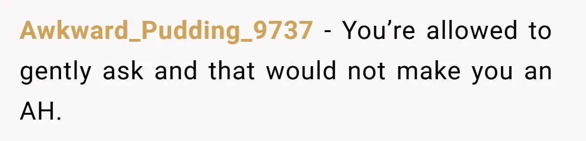 Awkward_Pudding_9737 − You’re allowed to gently ask and that would not make you an AH.