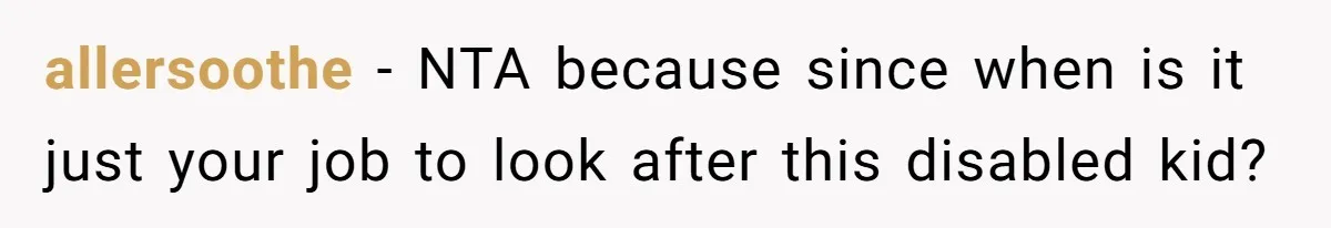 allersoothe − NTA because since when is it just your job to look after this disabled kid?