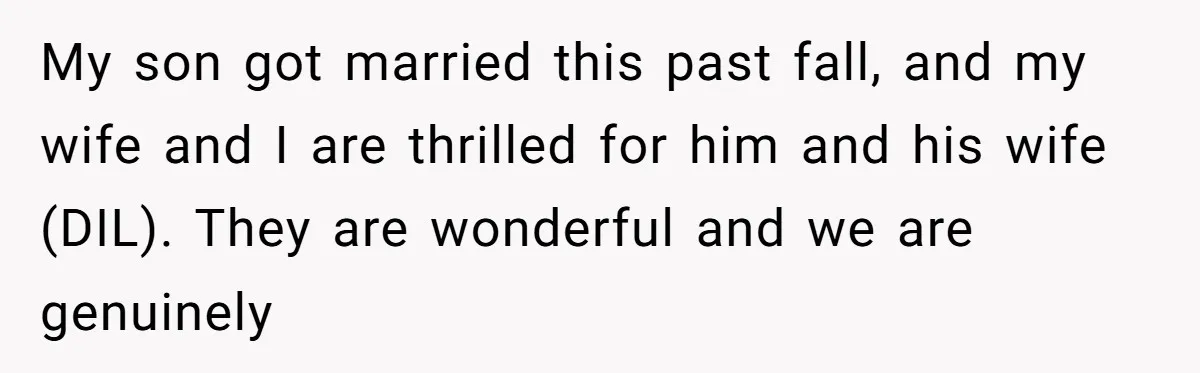 My son got married this past fall, and my wife and I are thrilled for him and his wife (DIL). They are wonderful and we are genuinely