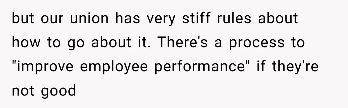 but our union has very stiff rules about how to go about it. There's a process to "improve employee performance" if they're not good