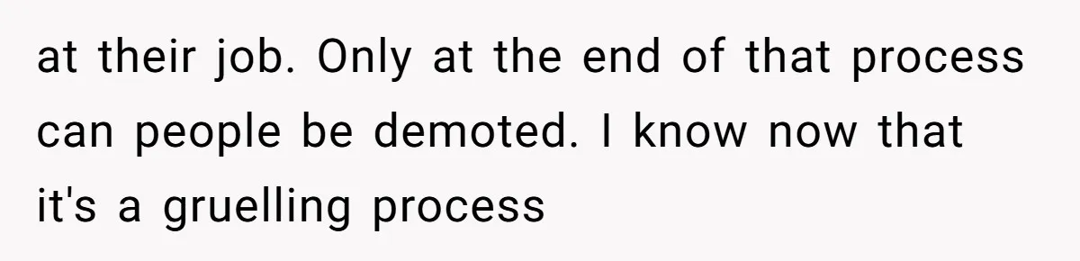 at their job. Only at the end of that process can people be demoted. I know now that it's a gruelling process