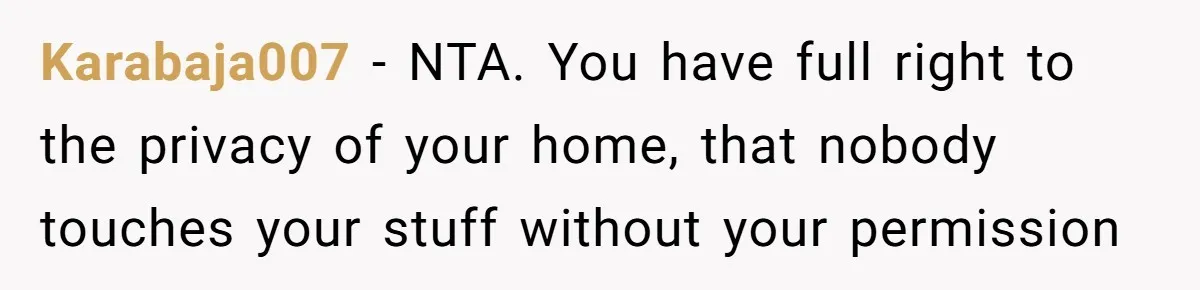 Karabaja007 − NTA. You have full right to the privacy of your home, that nobody touches your stuff without your permission