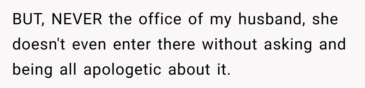 BUT, NEVER the office of my husband, she doesn't even enter there without asking and being all apologetic about it.