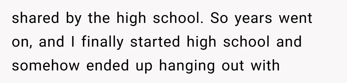 shared by the high school. So years went on, and I finally started high school and somehow ended up hanging out with