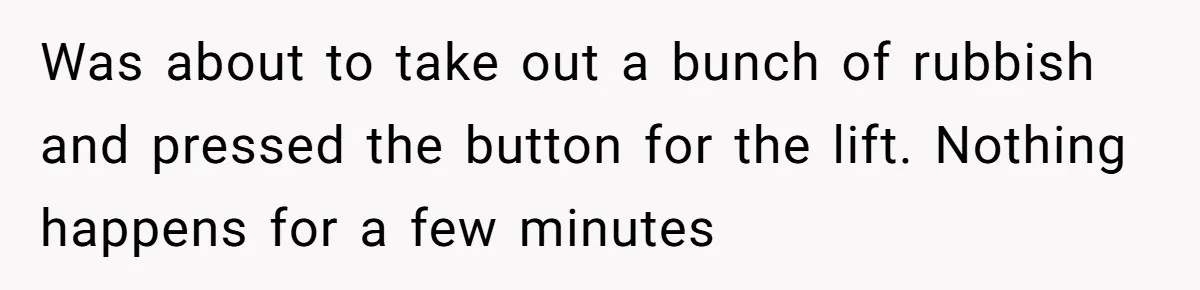 Was about to take out a bunch of rubbish and pressed the button for the lift. Nothing happens for a few minutes