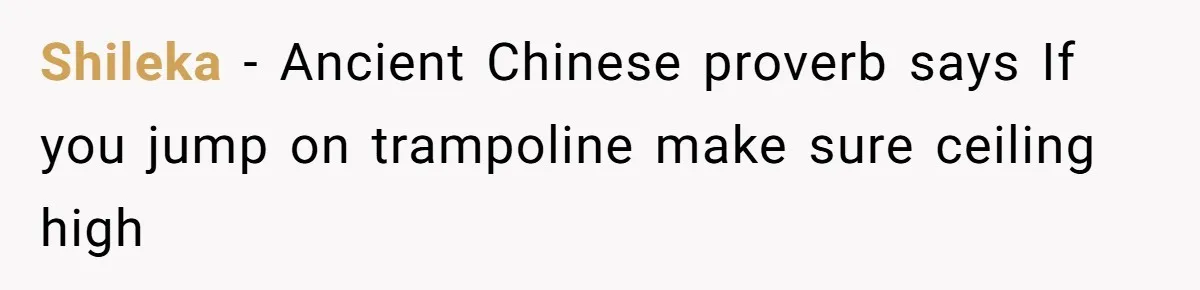 Shileka − Ancient Chinese proverb says If you jump on trampoline make sure ceiling high