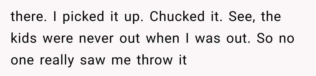 From Sidewalk Junk to Yard Gold: How One Neighbor Finally Won the Long-Running Toy War there. I picked it up. Chucked it. See, the kids were never out when I was out. So no one really saw me throw it