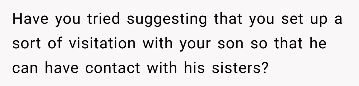 Have you tried suggesting that you set up a sort of visitation with your son so that he can have contact with his sisters?