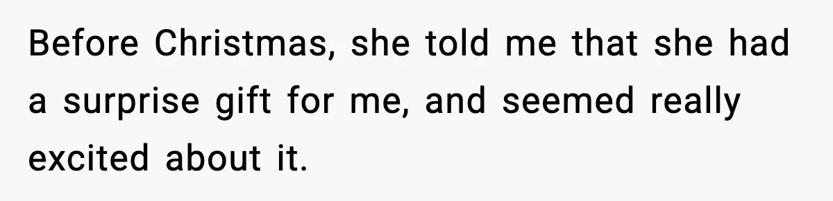 Before Christmas, she told me that she had a surprise gift for me, and seemed really excited about it.