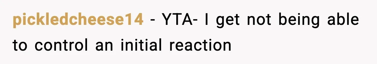 pickledcheese14 − YTA- I get not being able to control an initial reaction