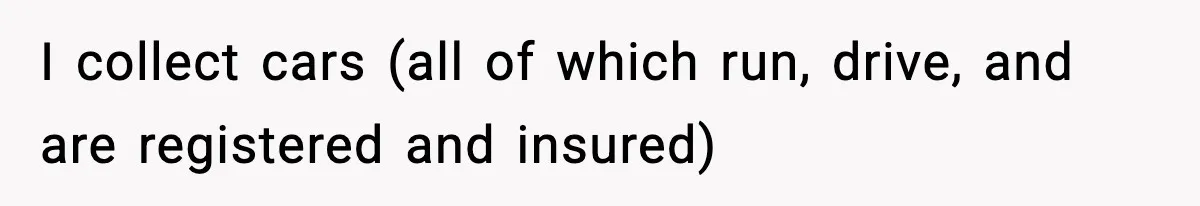 I collect cars (all of which run, drive, and are registered and insured)