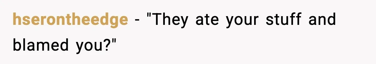 hserontheedge - "They ate your stuff and blamed you?"
