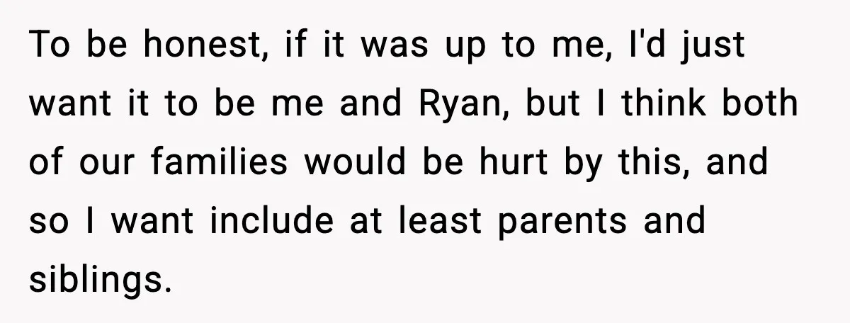 To be honest, if it was up to me, I'd just want it to be me and Ryan, but I think both of our families would be hurt by this,...