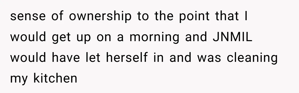 sense of ownership to the point that I would get up on a morning and JNMIL would have let herself in and was cleaning my kitchen