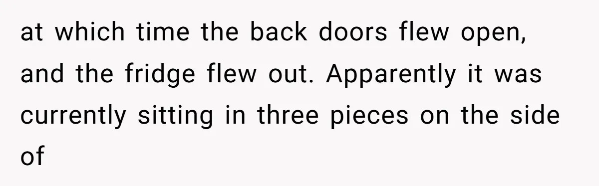 A Stubborn Customer Insisted on Using a TV Cable to Secure a Heavy Fridge at which time the back doors flew open, and the fridge flew out. Apparently it was currently sitting in three pieces on the side of