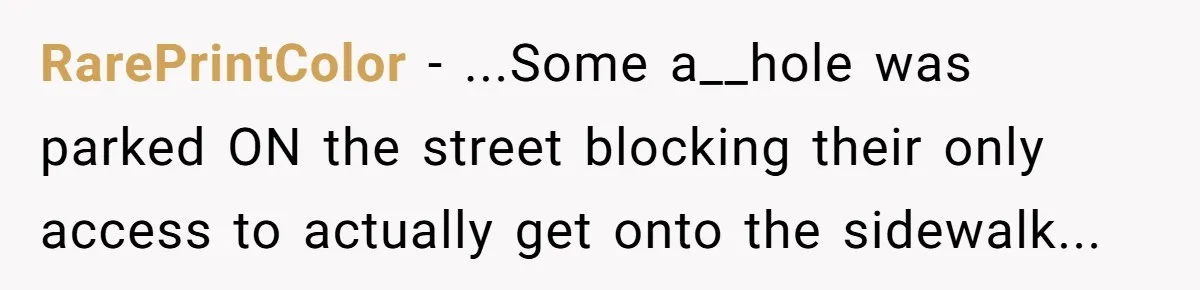 RarePrintColor − ...Some a__hole was parked ON the street blocking their only access to actually get onto the sidewalk...