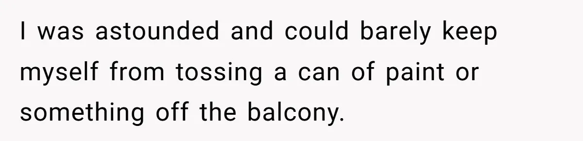 I was astounded and could barely keep myself from tossing a can of paint or something off the balcony.