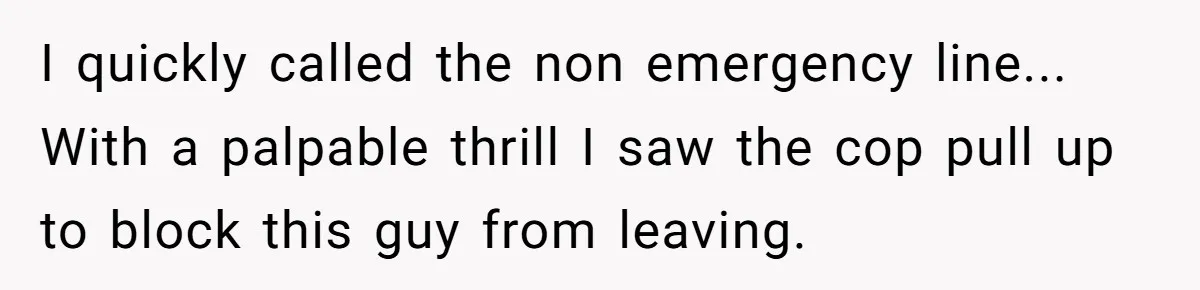 I quickly called the non emergency line... With a palpable thrill I saw the cop pull up to block this guy from leaving.