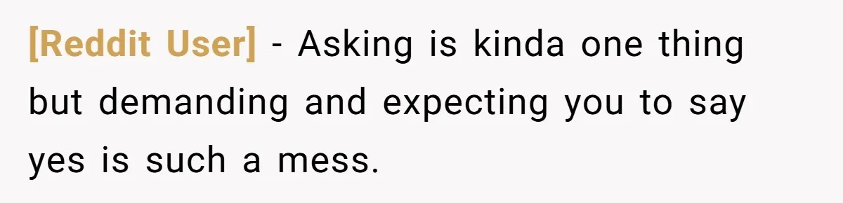 [Reddit User] − Asking is kinda one thing but demanding and expecting you to say yes is such a mess.