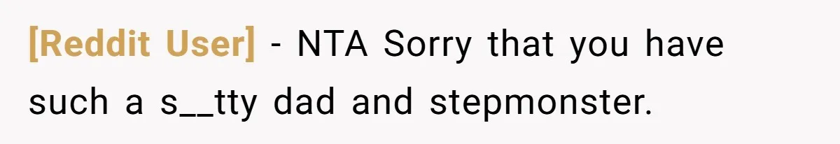 [Reddit User] − NTA Sorry that you have such a s__tty dad and stepmonster.