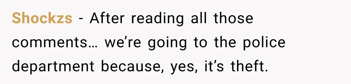 Shockzs − After reading all those comments… we’re going to the police department because, yes, it’s theft.