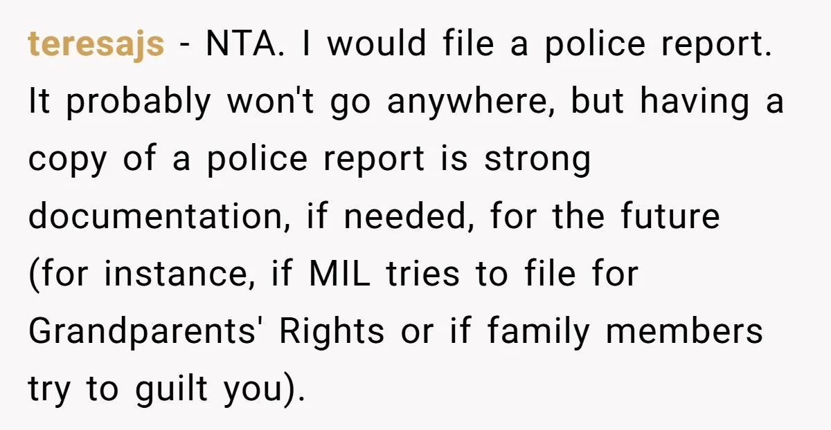teresajs − NTA. I would file a police report. It probably won't go anywhere, but having a copy of a police report is strong documentation, if needed, for the future...