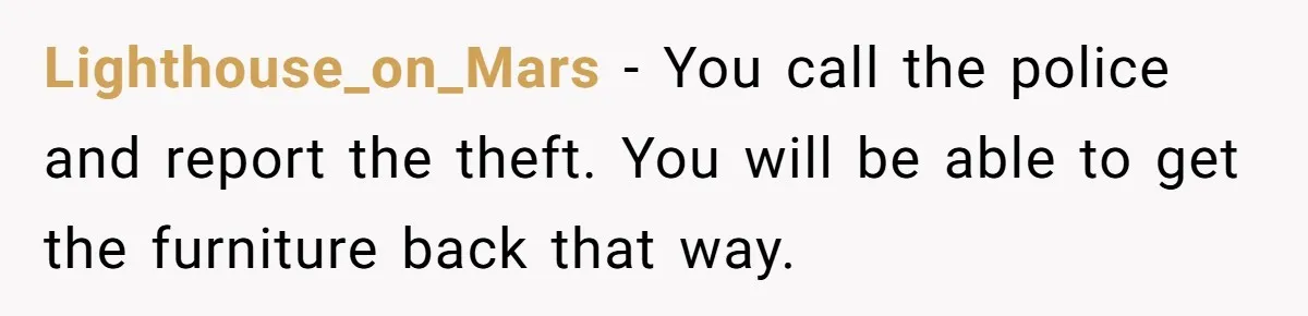 Lighthouse_on_Mars − You call the police and report the theft. You will be able to get the furniture back that way.