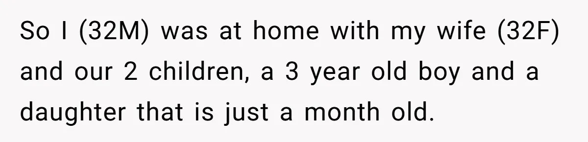 So I (32M) was at home with my wife (32F) and our 2 children, a 3 year old boy and a daughter that is just a month old.