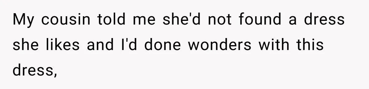 My cousin told me she'd not found a dress she likes and I'd done wonders with this dress,