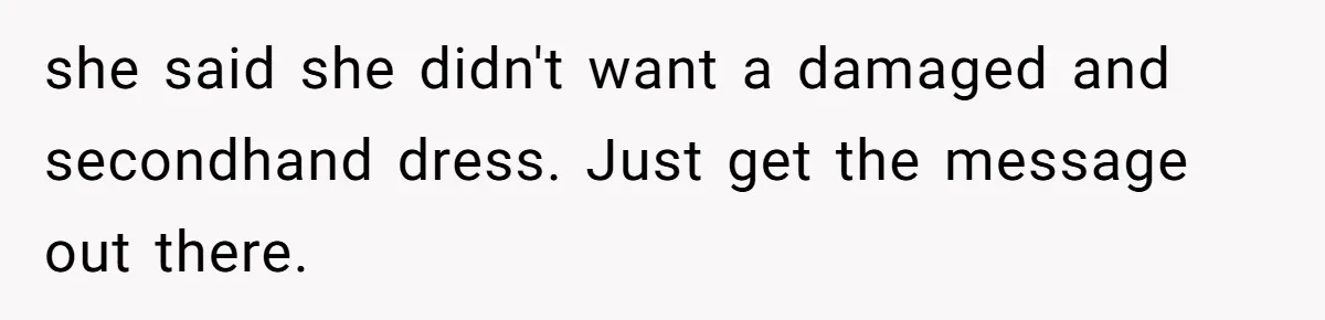 she said she didn't want a damaged and secondhand dress. Just get the message out there.