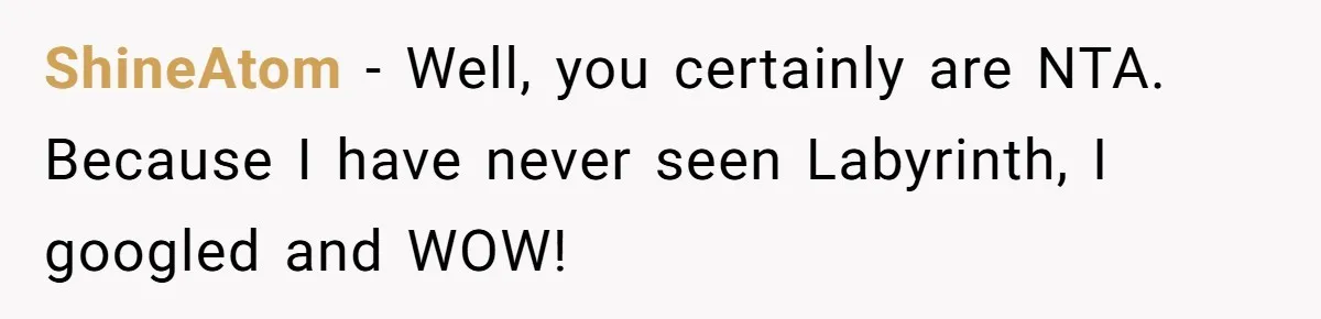 ShineAtom − Well, you certainly are NTA. Because I have never seen Labyrinth, I googled and WOW!