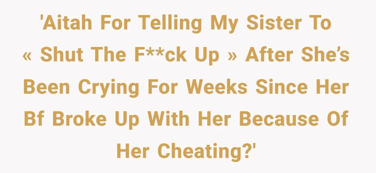 'AITAH for telling my sister to « SHUT THE F**CK UP » after she’s been crying for weeks since her bf broke up with her because of her cheating?'